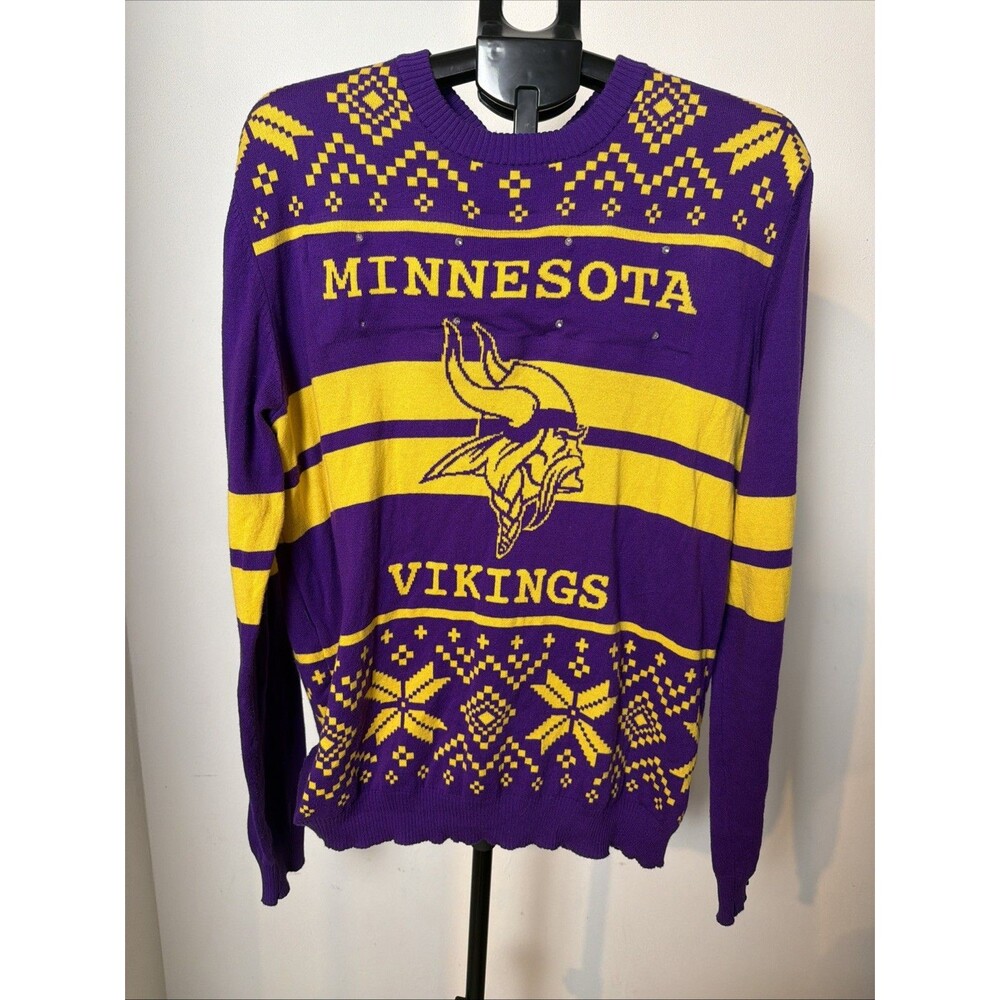 NFL Licensed Men's Minnesota Vikings Purple/Gold Light Up Ugly Sweater L